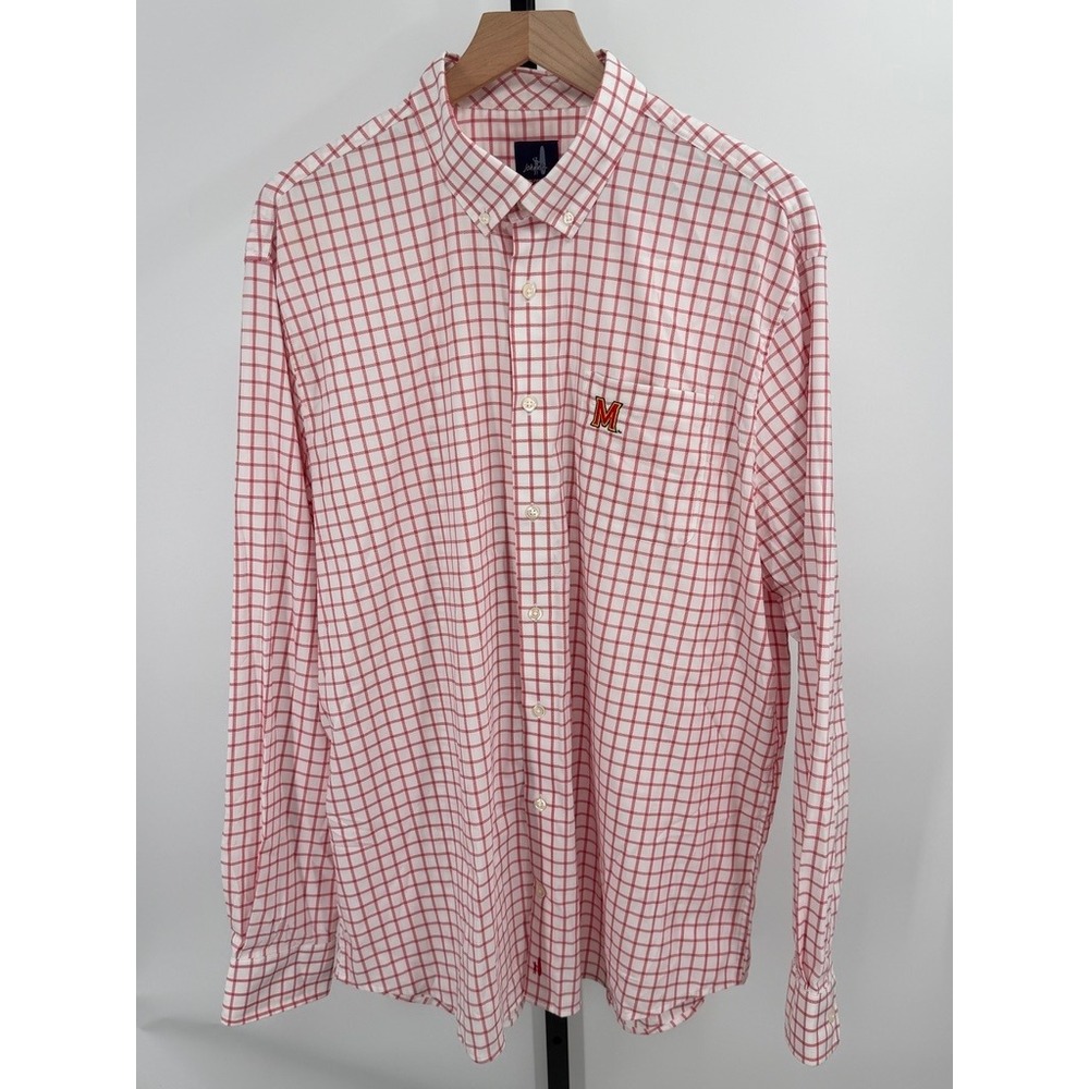 Johnnie-O Maryland Terrapins Button Down Shirt Red Windowpane Check Game Day XL